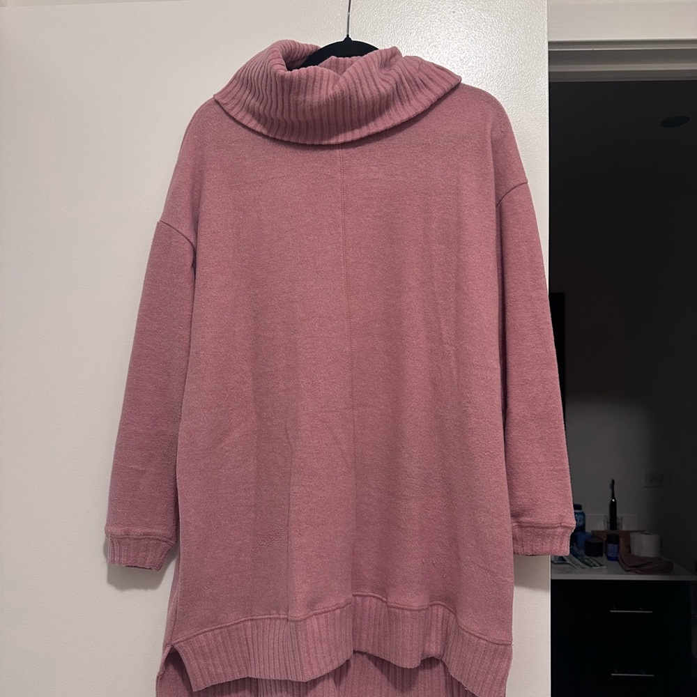 Cozy Pink Turtleneck Sweater Dress